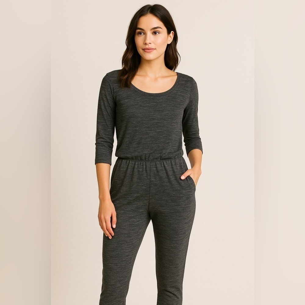 Roots Heathered Grey Jumpsuit – Soft Knit, Cozy Athleisure (XS/S)